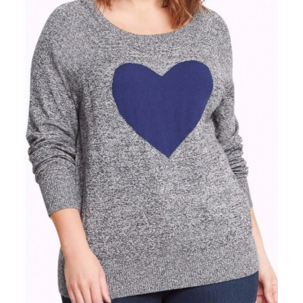 Torrid Womens Gray Marled Heart Raglan Crewneck Knit Sweater Preppy 00 Medium 10